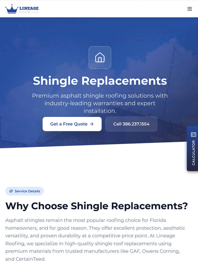 Lineage Roofing tablet